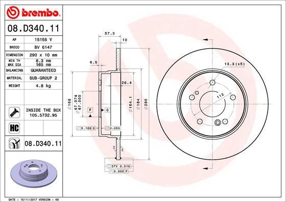 BREMBO 08.D340.11 Brake Disc