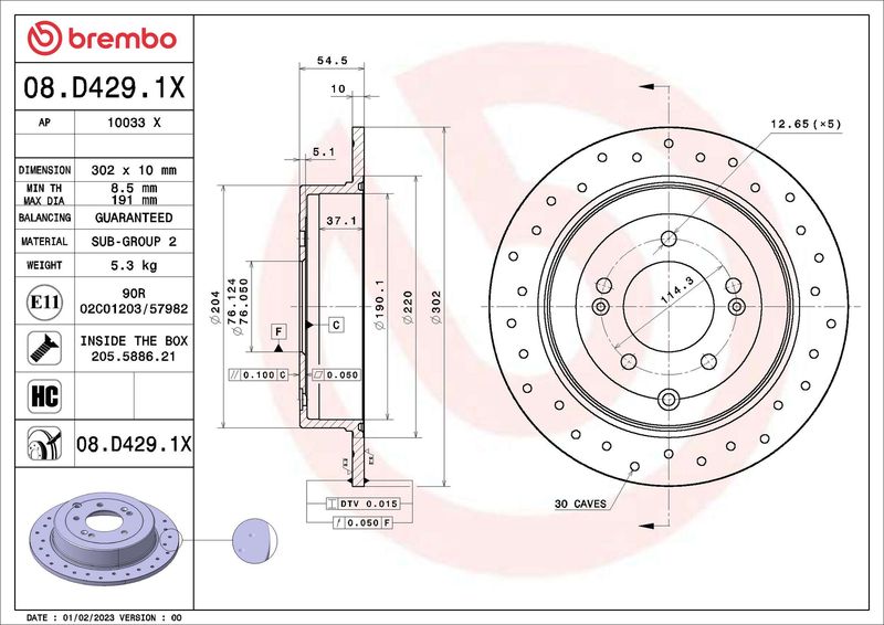 BREMBO 08.D429.1X Brake Disc