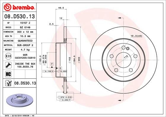 BREMBO 08.D530.13 Brake Disc