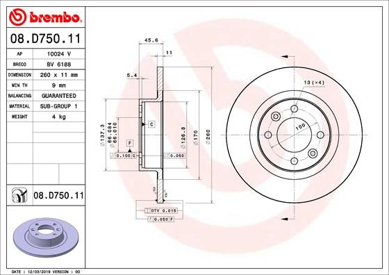 BREMBO 08.D750.11 Brake Disc