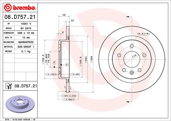 BREMBO 08.D757.21 Brake Disc