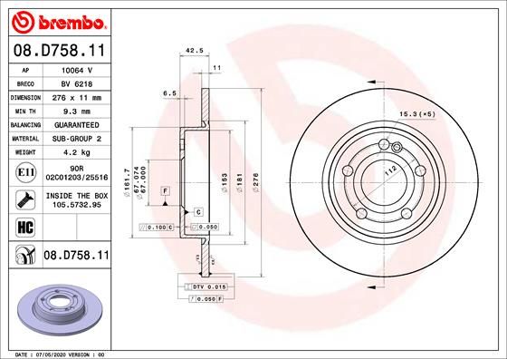 BREMBO 08.D758.11 Brake Disc