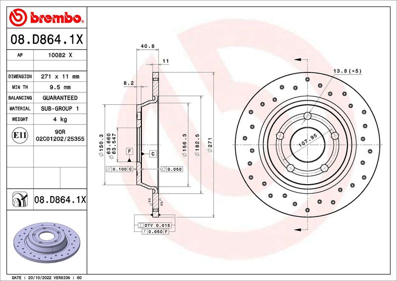 BREMBO 08.D864.1X Brake Disc