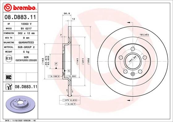 BREMBO 08.D883.11 Brake Disc