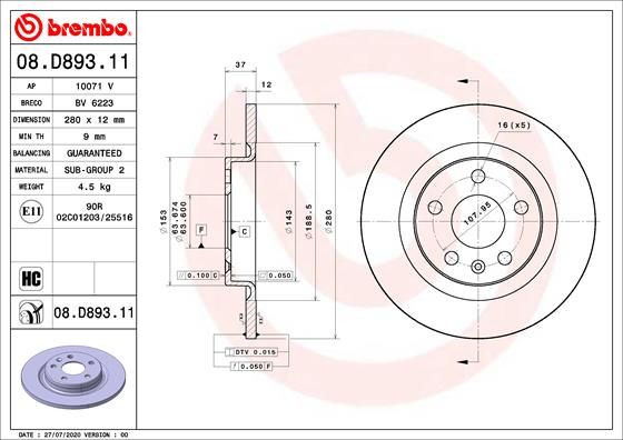 BREMBO 08.D893.11 Brake Disc