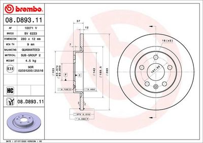 Brake Disc BREMBO 08.D893.11
