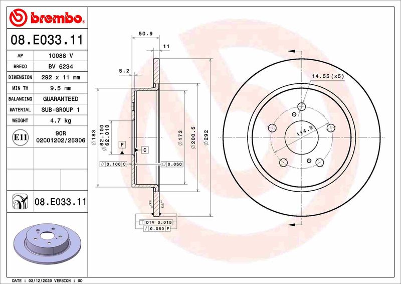 BREMBO 08.E033.11 Brake Disc