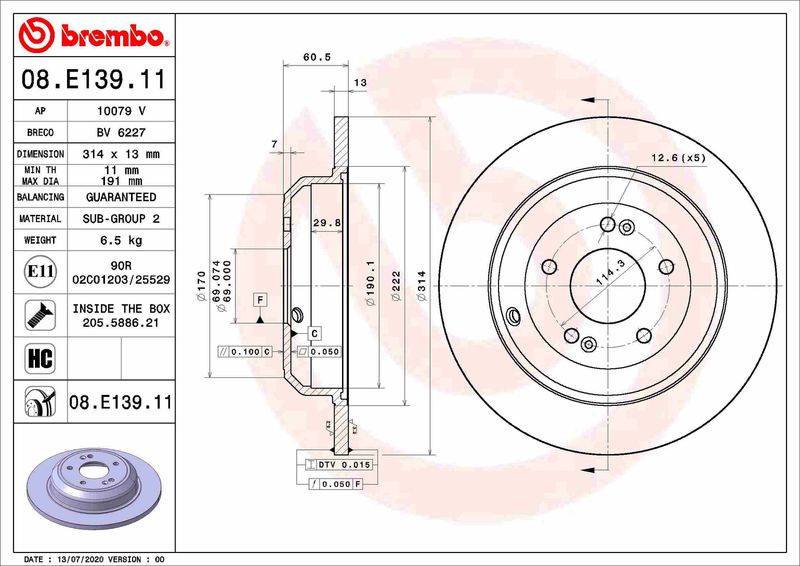 BREMBO 08.E139.11 Brake Disc