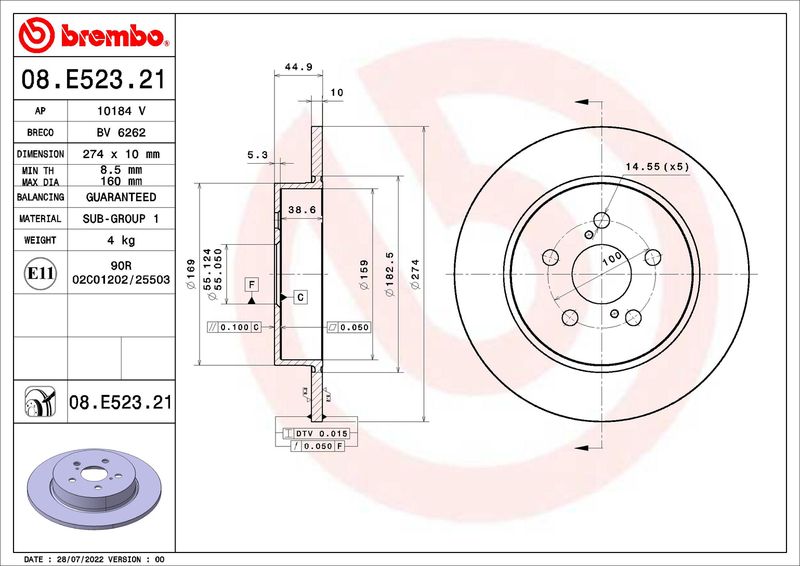 BREMBO 08.E523.21 Brake Disc