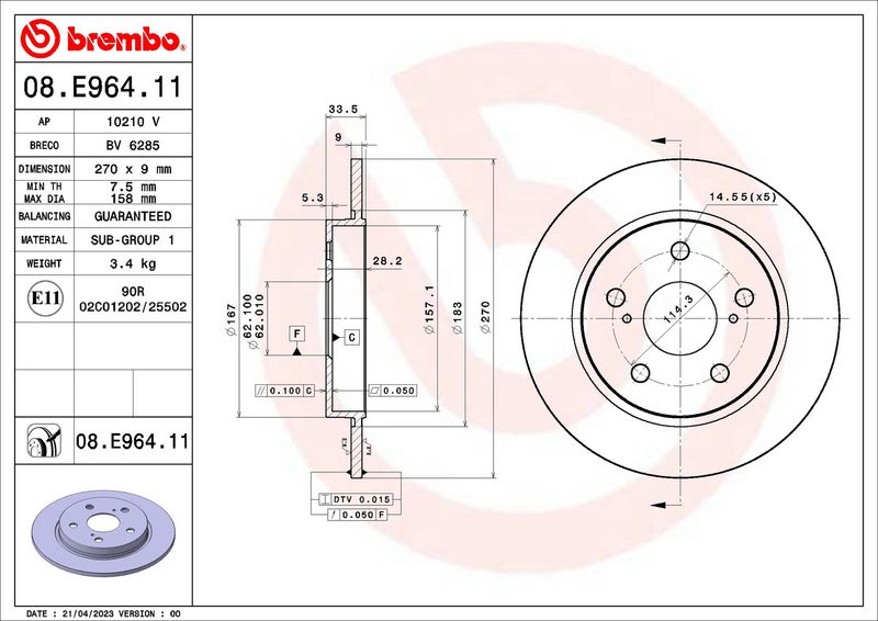 BREMBO 08.E964.11 Brake Disc