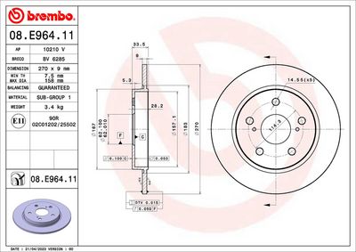 Brake Disc BREMBO 08.E964.11