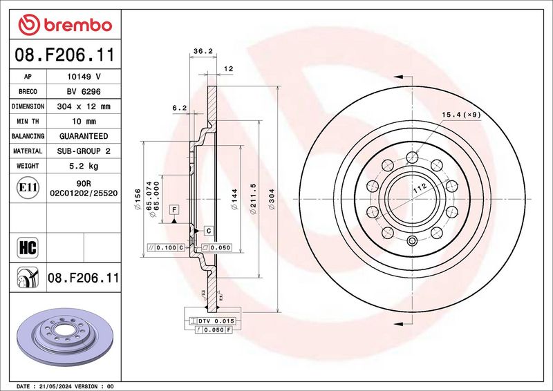 BREMBO 08.F206.11 Brake Disc