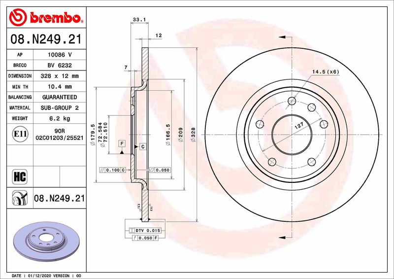BREMBO 08.N249.21 Brake Disc