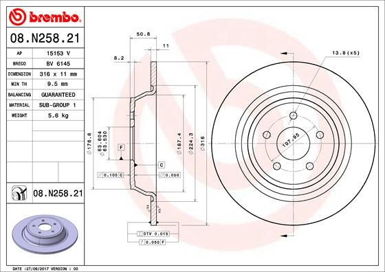 BREMBO 08.N258.21 Brake Disc