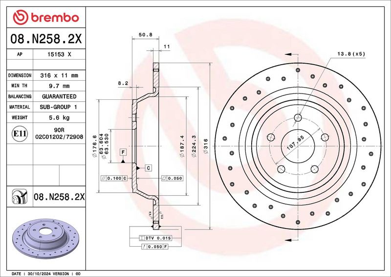 BREMBO 08.N258.2X Brake Disc