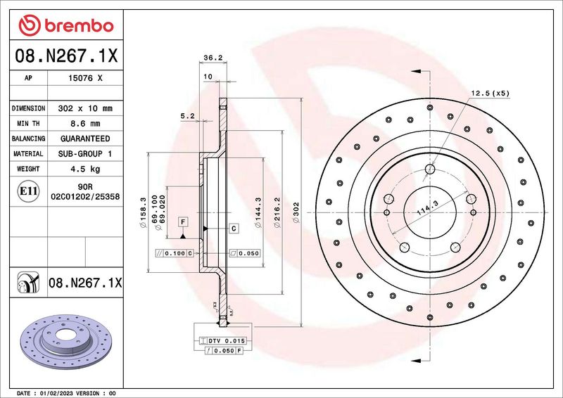 BREMBO 08.N267.1X Brake Disc
