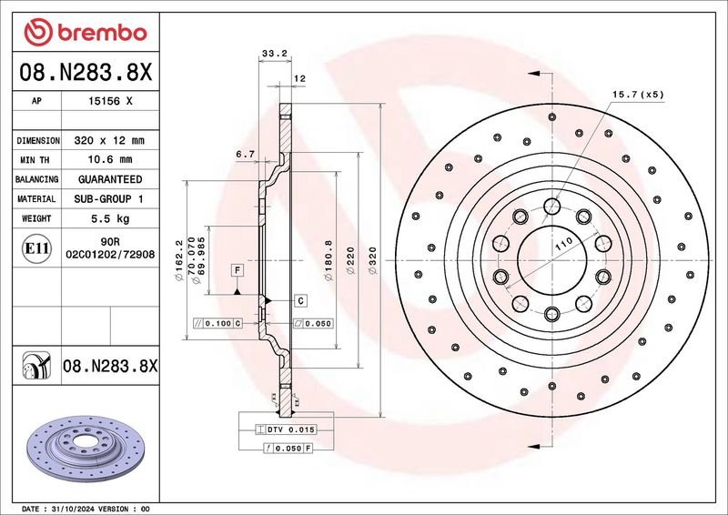 BREMBO 08.N283.8X Brake Disc