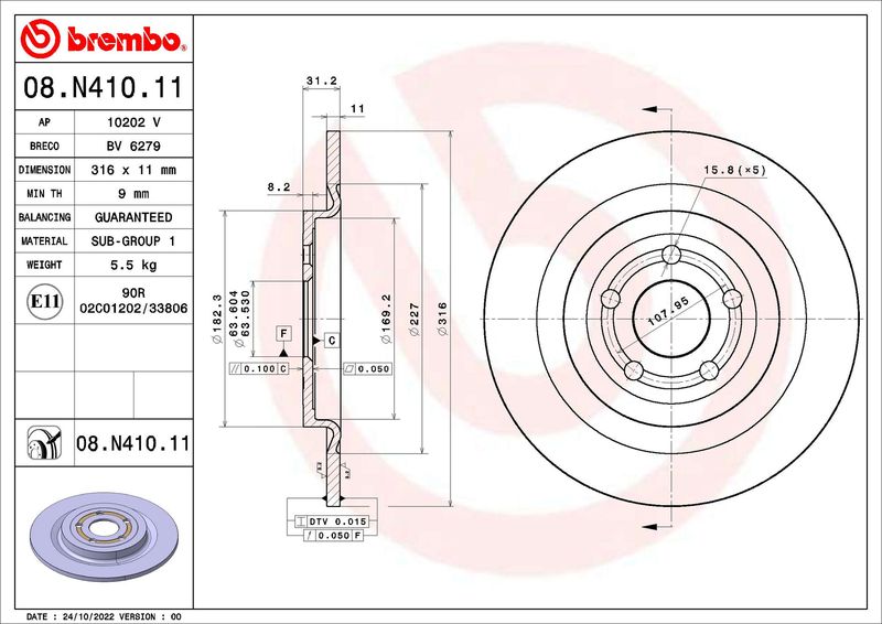 BREMBO 08.N410.11 Brake Disc
