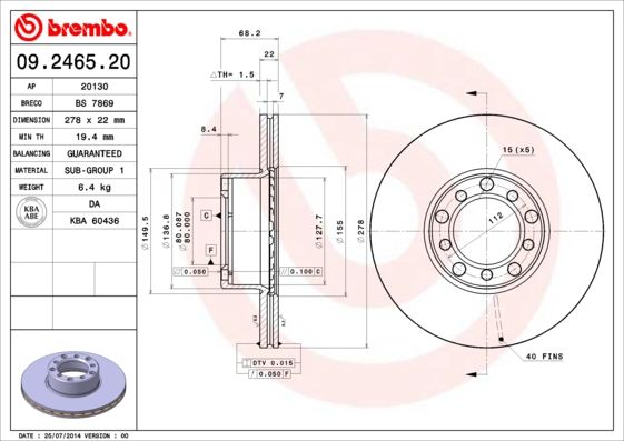 BREMBO 09.2465.20 Brake Disc