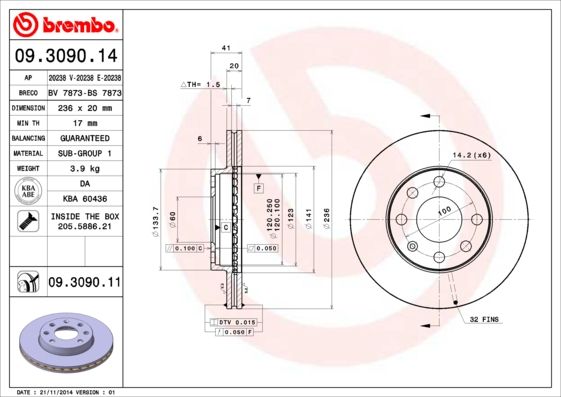 BREMBO 09.3090.14 Brake Disc