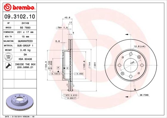 BREMBO 09.3102.10 Brake Disc