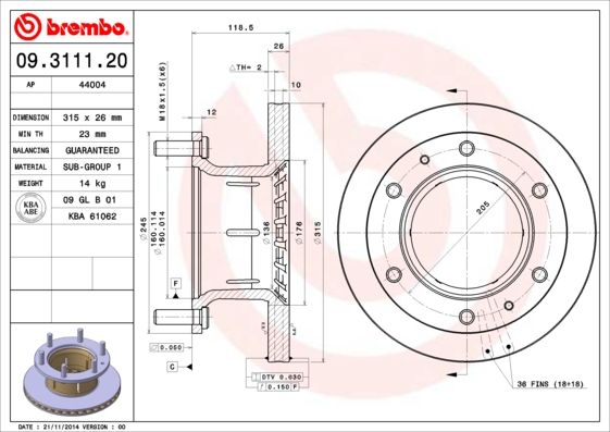 BREMBO 09.3111.20 Brake Disc