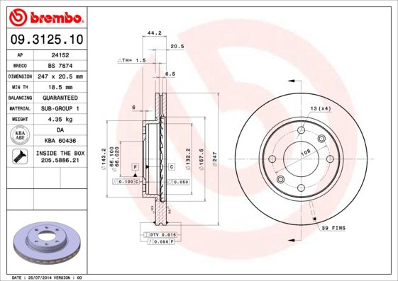 BREMBO 09.3125.10 Brake Disc