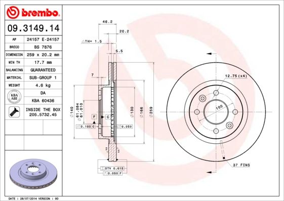 BREMBO 09.3149.14 Brake Disc