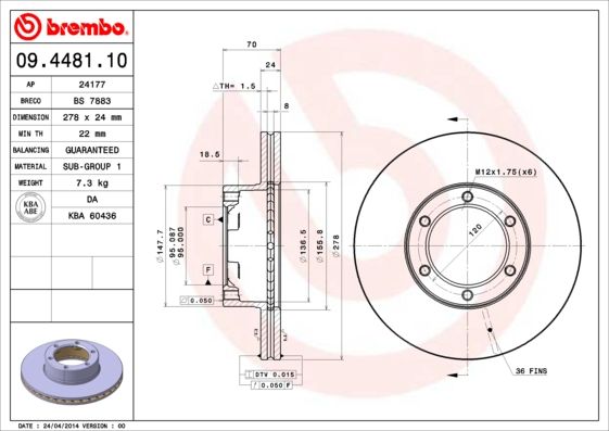 BREMBO 09.4481.10 Brake Disc