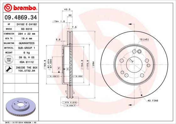 BREMBO 09.4869.34 Brake Disc