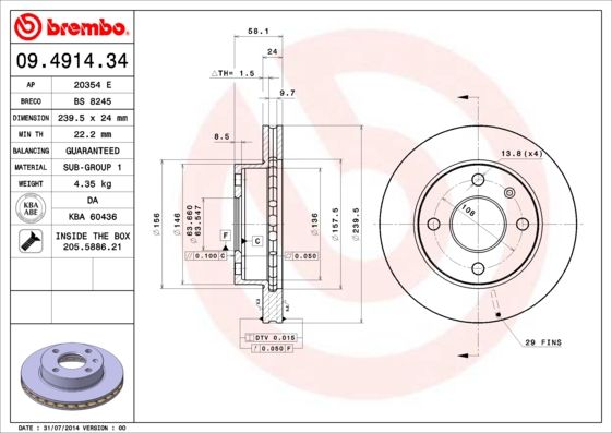 BREMBO 09.4914.34 Brake Disc