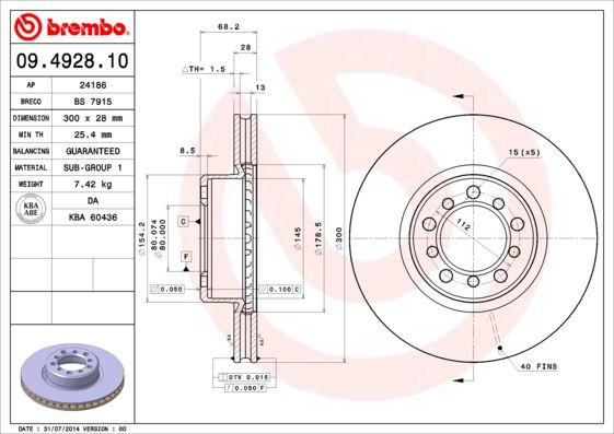 BREMBO 09.4928.10 Brake Disc