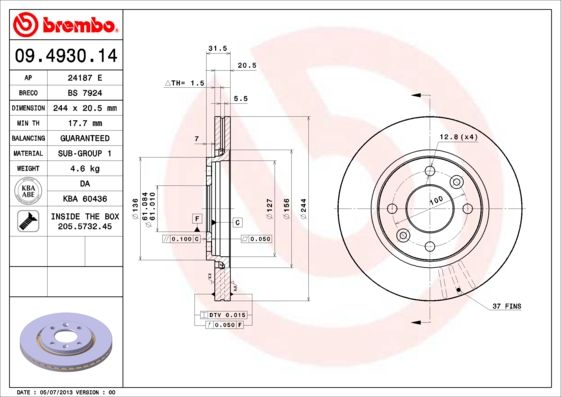 BREMBO 09.4930.14 Brake Disc