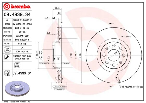 BREMBO 09.4939.34 Brake Disc