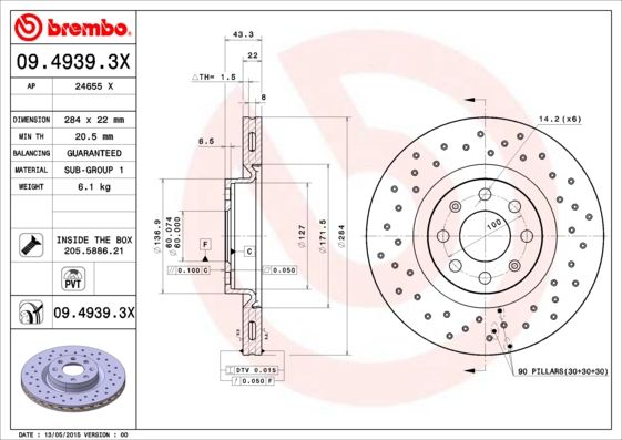 BREMBO 09.4939.3X Brake Disc