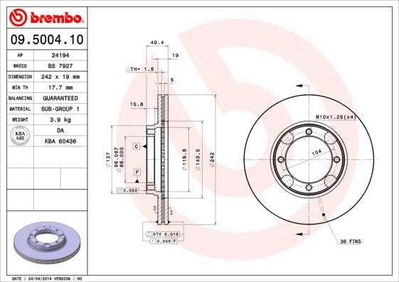 BREMBO 09.5004.10 Brake Disc