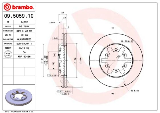 BREMBO 09.5059.10 Brake Disc