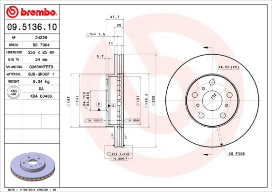 BREMBO 09.5136.10 Brake Disc