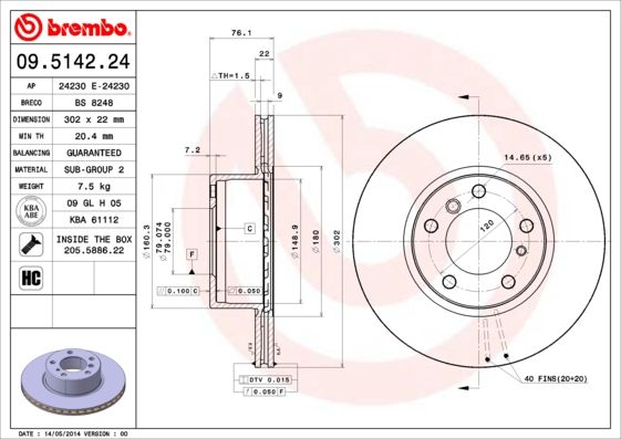 BREMBO 09.5142.24 Brake Disc