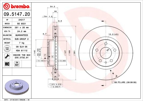 BREMBO 09.5147.20 Brake Disc