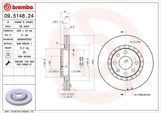 BREMBO 09.5148.24 Brake Disc