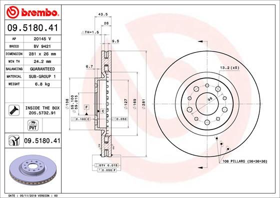 BREMBO 09.5180.41 Brake Disc