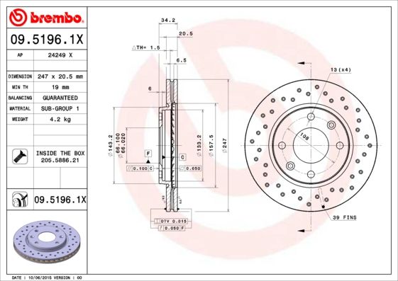 BREMBO 09.5196.1X Brake Disc