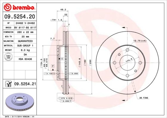 BREMBO 09.5254.20 Brake Disc