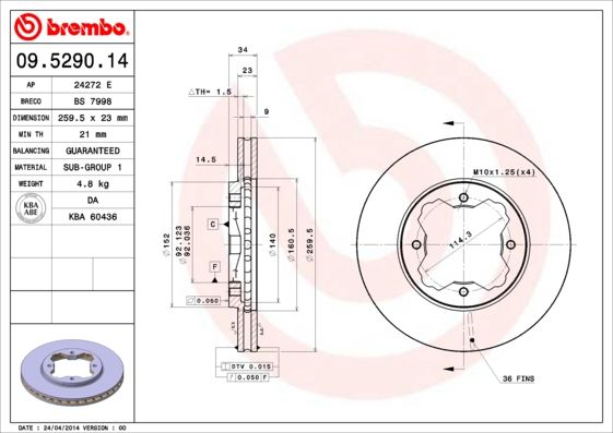 BREMBO 09.5290.14 Brake Disc