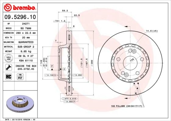 BREMBO 09.5296.10 Brake Disc