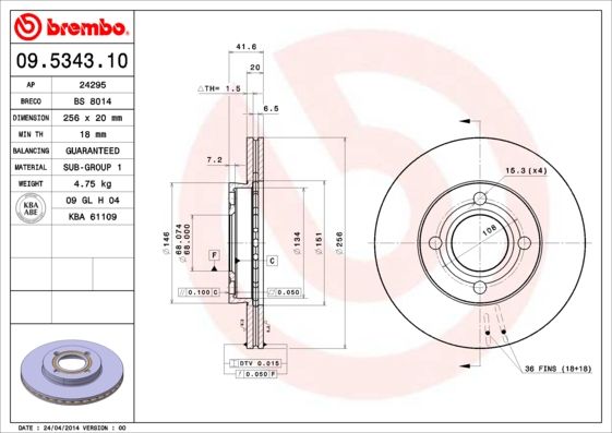 BREMBO 09.5343.10 Brake Disc