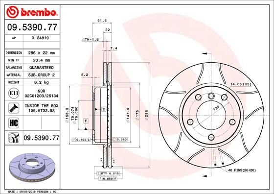 BREMBO 09.5390.77 Brake Disc