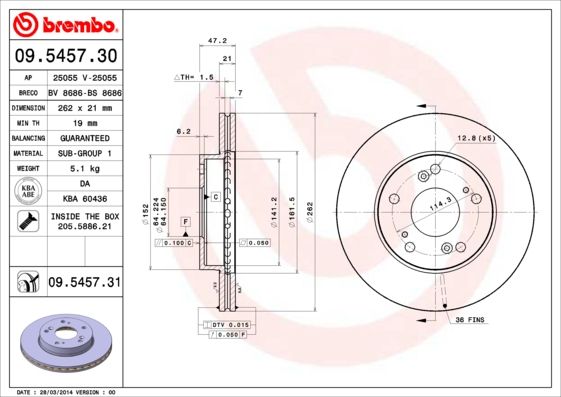 BREMBO 09.5457.30 Brake Disc