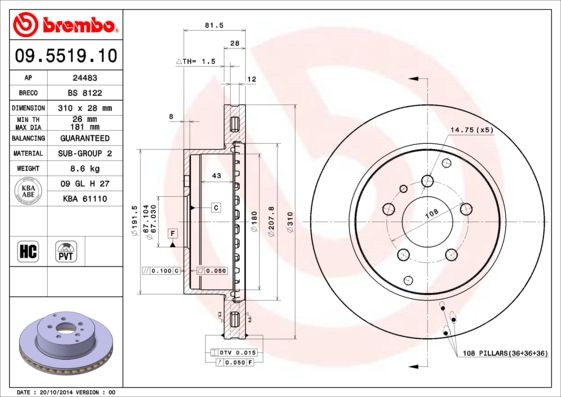 BREMBO 09.5519.10 Brake Disc